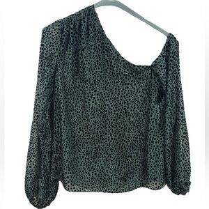 Intermix Silk Blend Long Sleeve‎ Velvet Spotted Shirt Green Black Size 0
